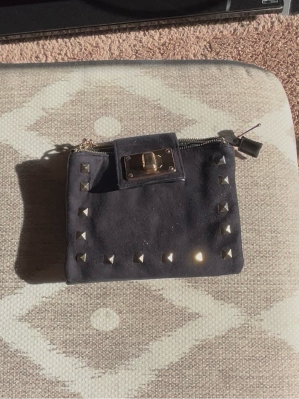 Black Studded Suede Wristlet Clutch